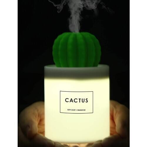 Cactus Humidifiers with Night Light Mini Cool Mist Humidifier 280ml USB Portable Air Diffuser Auto Shut-Off Timing Aromatherapy