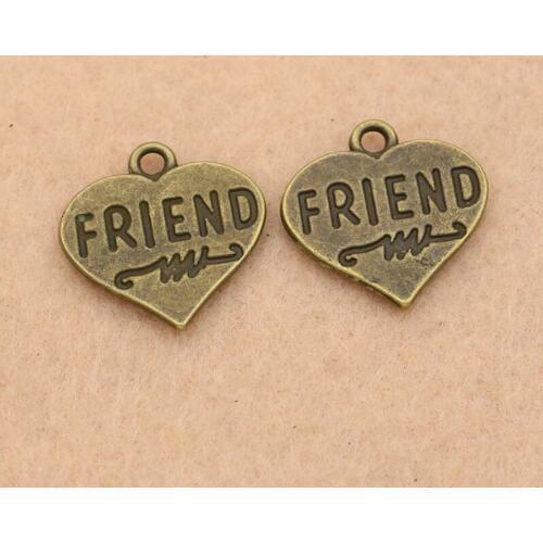 KJjewel Antique Bronze Plated Friend Heart Charm Pendants Jewelry Making Bracelet Accessories DIY Handmade