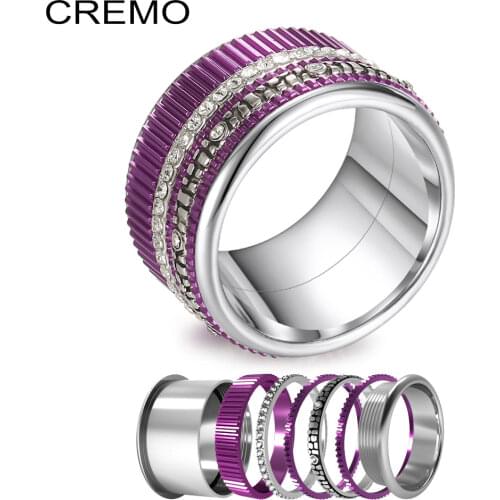 Cremo Purple Gear Rings Stainless Steel Ring Set Femme Combination Interchangeable Fidget Meditation Machinery Wedding Band Gift