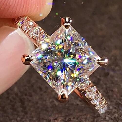 18K Au750 Rose Gold Women Wedding Party Engagement Ring 1 2 3 4 5 Carat Square Princess Moissanite Diamond Ring Trendy Classic