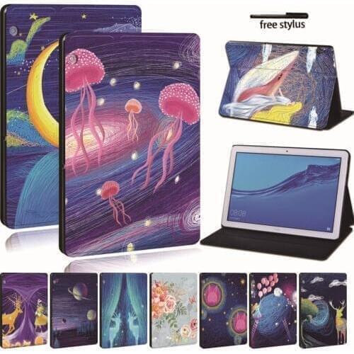 For Huawei MediaPad T3 8.0 /T3 10 9.6 /T5 10/M5 Lite 10.1/M5 10.8 Tablet Painting PU Leather Case Cover For Honor Play Pad