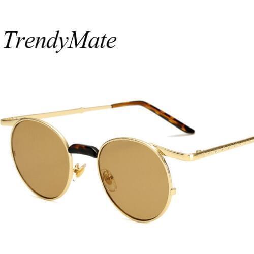 Small Round Sunglasses for Men Male Retro Metal Frame Yellow Red Brown Vintage Sexy Steampunk Sun Glasses for Women 2018 1318T