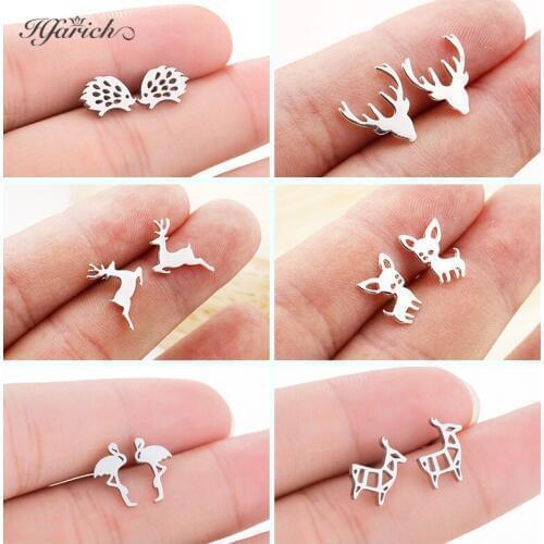 Hfarich Trendy Deer Dog Earring For Women Girls Stainless Steel Flamingo Sheep Hedgehog Earrings Jewelry Gift 2019