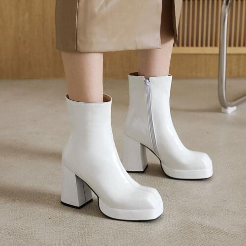 Lsewilly Fashion Women Ankle Boots Elegant Square Toe Platform High Heels Women White Red Party Fetish Boot Shoes Autumn Winter