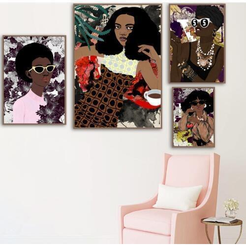 Black Fashion Girl Africa Model Wall Art Canvas Painting Nordic Posters And Prints Abstract Wall Pictures For Living Room Decor
