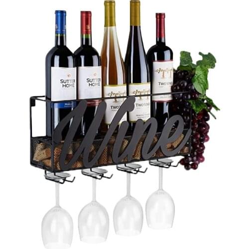 2 IN 1 Wall Mounted Wine Rack Home Bar Decor Wine Glass Hanging Holder Goblet Stemware Storage Organizer Rack With Cork Tray
