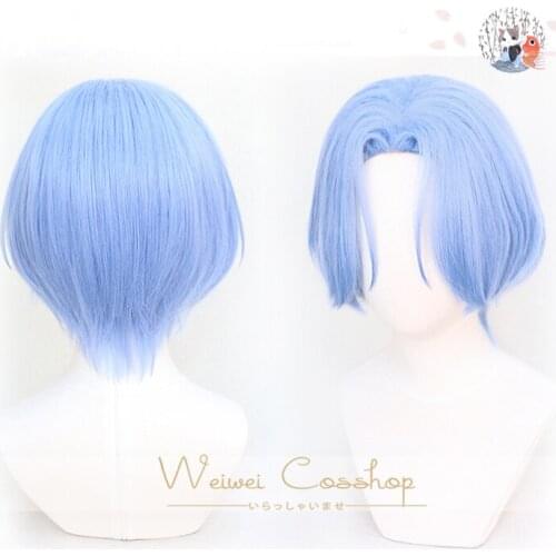 SK∞ Langa Cosplay Wig Light Blue Short Straight Middle Part Mullet Hair Heat Resistant SK8 the Infinity SK Eight Men Women Short