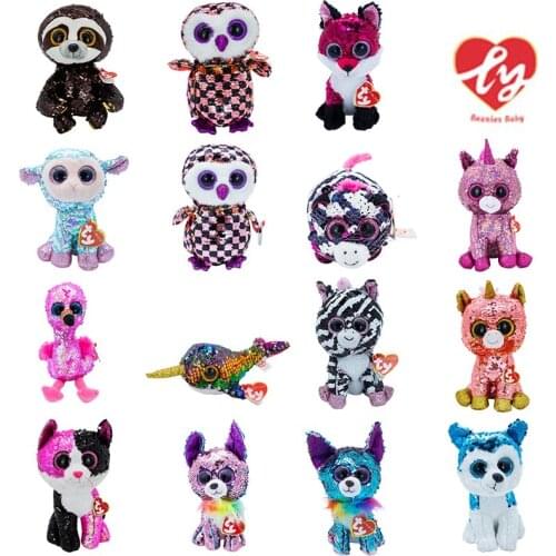 6" 15cm Ty Plush Animal Doll Sequin Soft Stuffed Cat Rabbit Unicorn Flamingo Sheep Dragon Dog Penguin Childrens Birthday Gifts