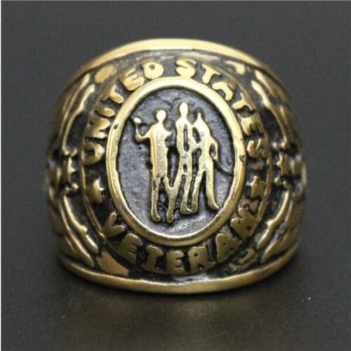 Size 7-14 Golden United States Veteran Ring 316L Stainless Steel Man Boy Punk Veteran Soilder Ring