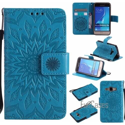 Embossed Flip Case sFor coque Samsung Galaxy J1 2016 Flip Case sFor fundas Samsung J1 2016 Cover J120 J120F + Card Holders