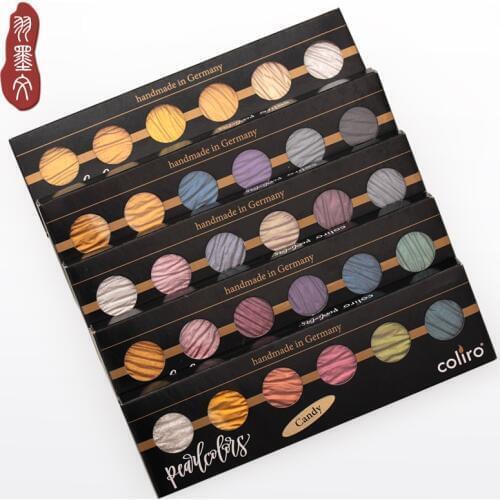 Handmade In Germany Coliro Finetec Pearlescent Handmade Solid Watercolor Paint Suit ESER English Calligraphy Mica Gouache Paint