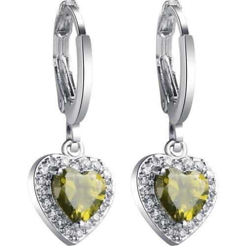 UFOORO Dazzling Olive green CZ Zircon Earrings For Lady Girl Friends Jewelry Fashion Silver plated hoop Earrings