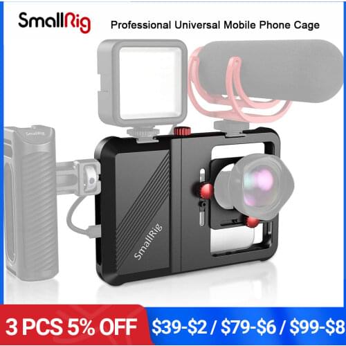 SmallRig Professional Universal Mobile Phone Cage Vlogging Cage For Smartphone With 63.5mm to 87.5mm Range -2494