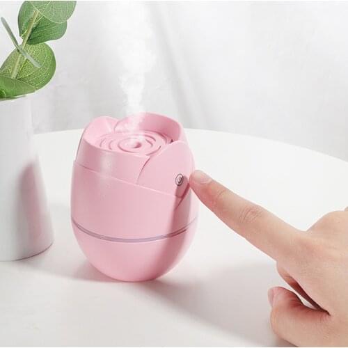 Rose Air Humidifier 50ml Cool Mist Aroma Oil Diffuser With Romantic Colorful Night Lights USB Cute Humidificador For Office Home