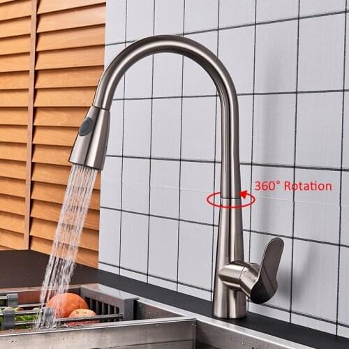 Vidric Brushed Nickel Kitchen Faucet Pull Out Water Mixer Taps Sink Mixer Tap Swivel Spout Sink Faucet Torneira Tap Basin Tap