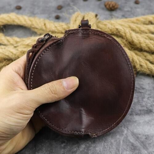 Vintage Crazy Horse Leather Mens coin pure genius leather zipper Coin Wallet retro key holder small money bag