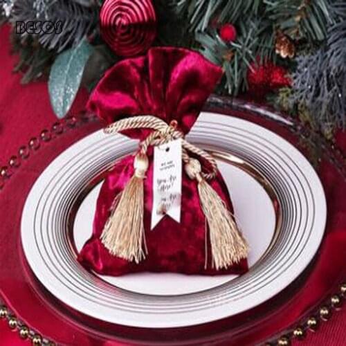 High-end Velvet Gift Bag Pulling Rope Tied Mouth Thickened Velvet Hemp Rope Wedding Party Candy Jewelry Receiving Gift Bag B284D