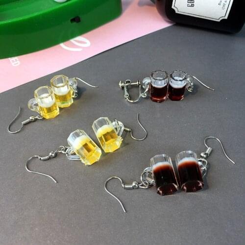 Yamily 1pair/Creative Women Drop Earrings Resin Simulation Beer Glass Dangle Earrings DIY Charm Pendants For Grils Jewelry Gifts