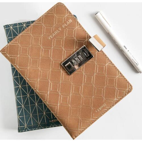 Retro Business Thickening Pu Password Lock Notebook Creative Student Schedule Plan Handbook Diary Notebook