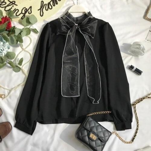 2021 Spring New Women Fashion Long Sleeve Bow Neck Solid Chiffon Blouse Elegant Casual Soft Summer Shirts Blusas
