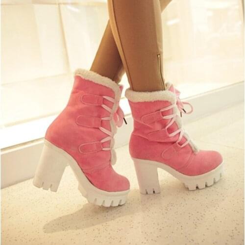 34-43 Women Autumn Winter Warm Boots Fashion Lace Up Platform Mid-calf Suede Boots Damenschuhe Chaussures Pour Femmes Kvinnoskor