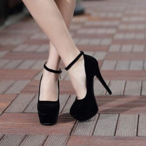 2020 spring and Autumn New Womens super high heel suede shoes waterproof platform single heel shoes black work shoes 13cm blue