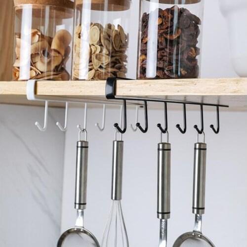 1Pcs kitchen cabinet hooks finishing wardrobe storage rack multi-function 6 hooks home wrought iron metal storage rack