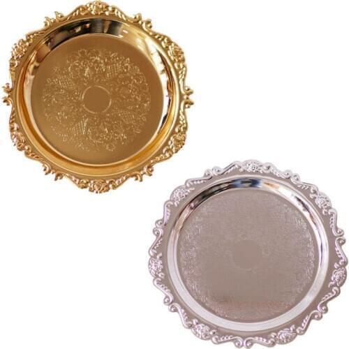 1Pcs Cake Tray Metal European Style Kitchen Supplies Gold/Silver Round Shape Multi Purpose Dinner Plates Nice Gift