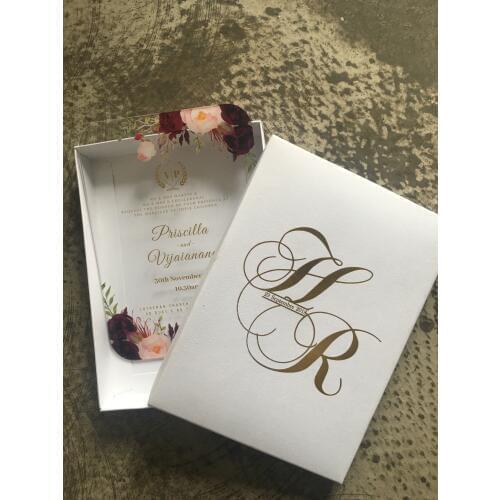 10pcs nice beautiful round edge flower wedding favor invitation card with box customize model