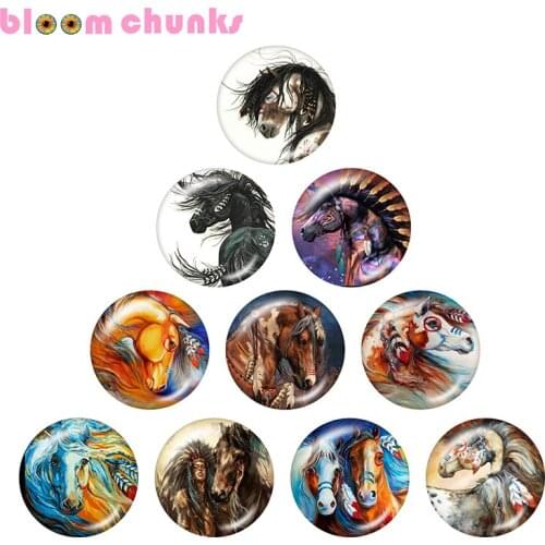 Horse art 10pcs mixed 12mm/18mm/20mm/25mm Round photo glass cabochon demo flat back Making findings A4669