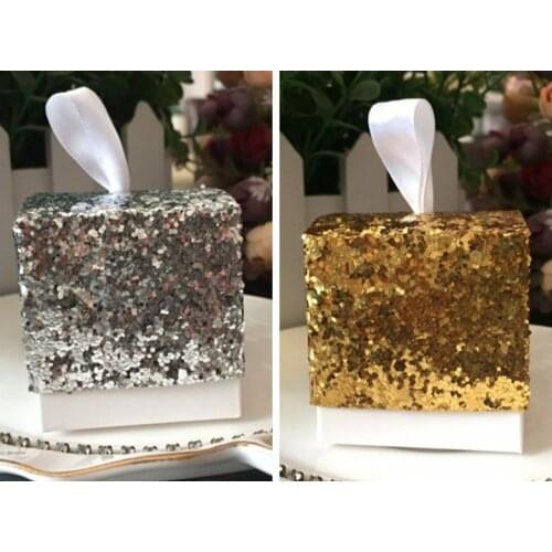 100 Pieces/Lot) Sparkle and Shine Silver Glitter Favor Box For Silver and Gold Wedding Favors and Bridal Party gift boxes