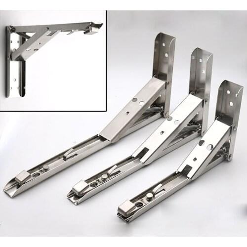 2pcs Stainless Steel Widened Thick Triangle Shelf Bracket Folding Holder 8/10/12/14 Inch With Thickening Spring 150kg Bearing