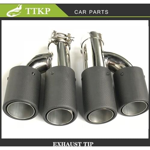 2PCS H Style Double Exit Matt Carbon Fiber Stainless Steel Exhaust Pipe Universal Auto Tip Muffler Tip Nozzle Decoration