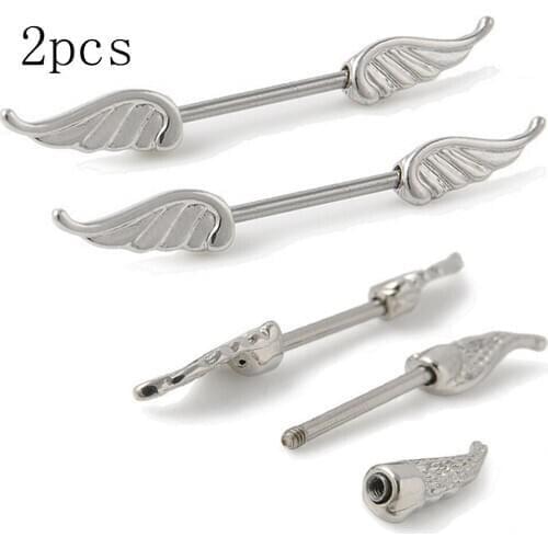 2pcs Punk Rock Double Wing Nipple Shield Rings Body Piercing Jewelry For Women Nipple Bar Ring Barbells 14G*16mm