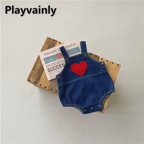 2021 Summer Baby Boy Girl Romper Love heart denim braces Jumpsuit Newborn Clothing 0-2T E100153