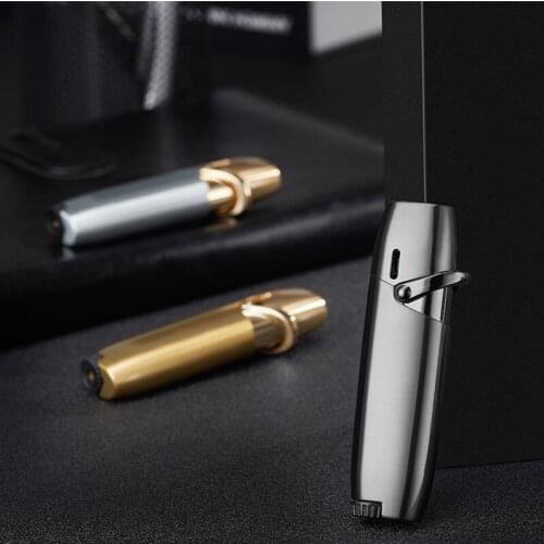 2021 New Simple Mini Portable Lady Metal Jet Blue Flame Gas Butane Lighter Outdoor Windproof Zinc Alloy Smoking Accessories