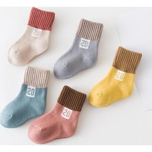5pairs/lot boys socks autumn winter warm cotton letters embroidery thick ankle socks for teenager girls sports socks children