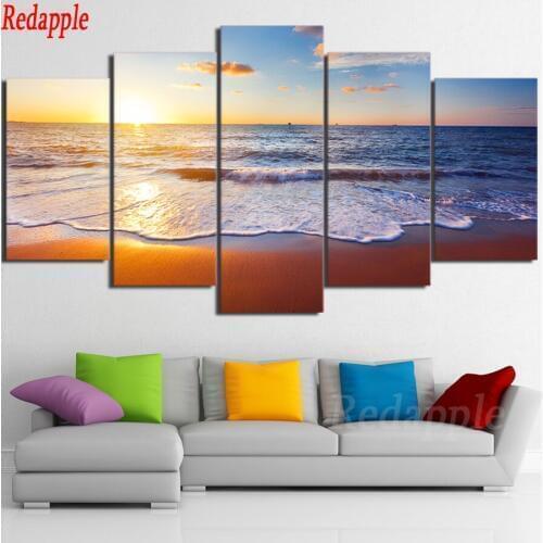 5 pcs/set Sea Beach Sunset Landscape DIY 5d diamond painting Scenery Seaside Diamond Embroidery mosaic Cross stitch Home Decor