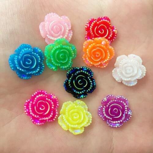 AB Resin Kawaii 14mm Candy-color Flower Flat back Cabochon Stone 60PCS Scrapbook DIY Decor Home Figurine Crafts OR22
