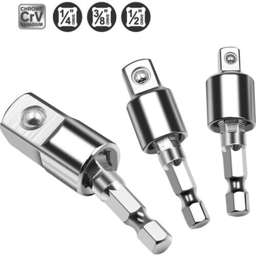 1p Electric Drill Socket Adapter for Impact Driver with Hex Shank to Square Socket Drill Bits Rotatable Extension 1/4" 3/8" 1/2"