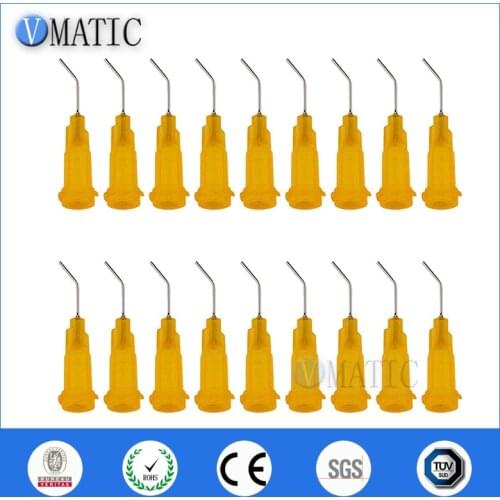 Free Shipping 100Pcs 23G Orange 0.5'' Tube 45 Degree Bend Bent Stainless Steel Luer Lock Dispensing Needle Tips 1/2 Inch