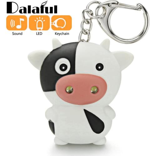 Cute LED Cow Cattle Keychain Chic Children Gift Key Chain with Sound Flashlight Mini Fun Toys for Kids Animal Keyring K390
