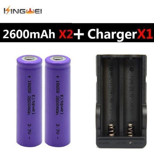 Really Capacity 2 Pieces 2600mAh KingWei Purple 18650 Rechargeable Batteries With Double 18650 3.7v Li-ion Battery Charger
