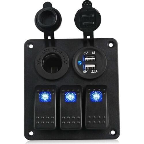 For RV Car yachts camper motor home 12V-24V 3 Gang Switch Panel with Fuse Dual USB Port Slot 3.1A LED Light