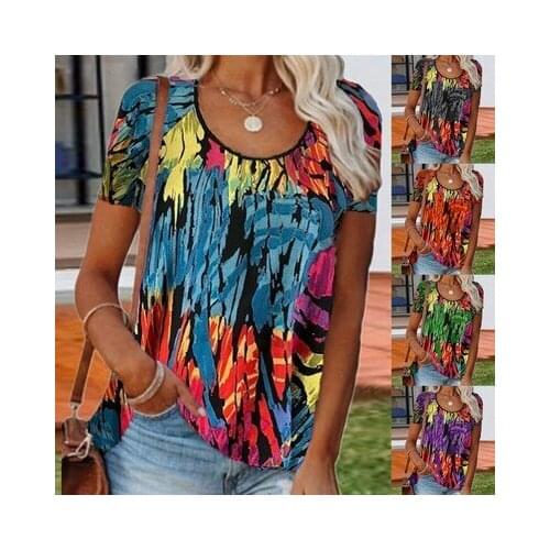 Womens Plus Size Print O Neck Pullover T-shirt Ladies Casual Loose Contrast Top Fashion Street Style Harajuku Female S-5XL Tee