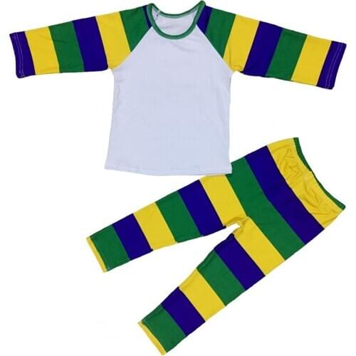 Purple Green and Gold polka dots custom Infant clothes outfits Children raglans leggings sets for NEW ORLEANS Mardi Gras holiday