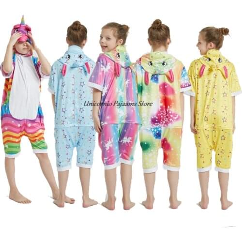 Boys Girls Summer Short One Piece Onesie Pajamas Children Kigurumi Panda Stitch Pikachu Pajama Pijamas Unicornio Sleepwear