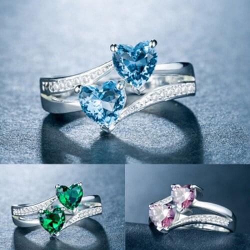 Love Heart Pattern Crystal Ring Elegance Silver Color Ring For Women Wedding Party Gift Fashion Europe 3 Colors Zircon Jewelry