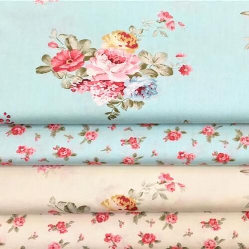 Pretty 50x40cm Blue White Big Small Flower Floral Fabric Cotton Fabric Bundle For DIY sewing Doll Cloth Tablecloth