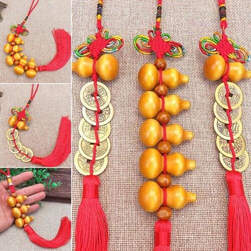 1Pcs Red Chinese Feng Shui Lucky Charm Chinese Knot Ancient Coin Gourd Pendant for Wealth and Good Fortune Car Decoration